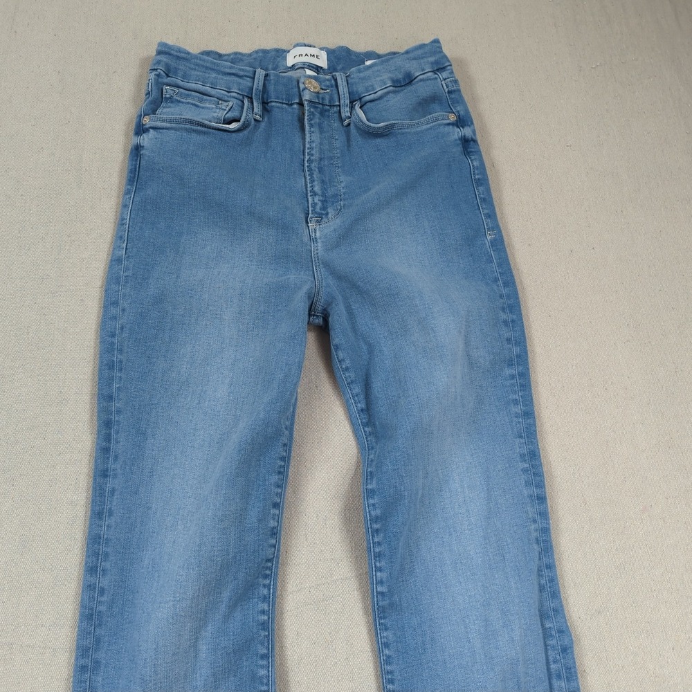 Frame Jeans Womens 28 Blue Le Super High Mini Boot Cut Stretch Split Cuff - Picture 2 of 16